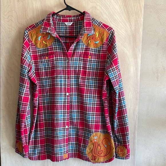Woolrich Shirt Cotton Plaid Embroidered Boho Women’s Sz: L-XL - Picture 2 of 14